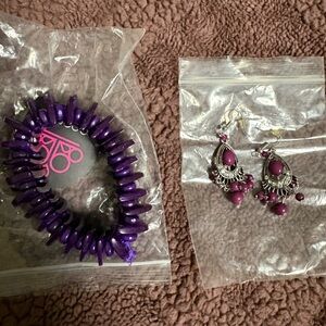 Purple Beaded Stretch Bracelet and Drop Earrings and a necklace  - Women Jewelry